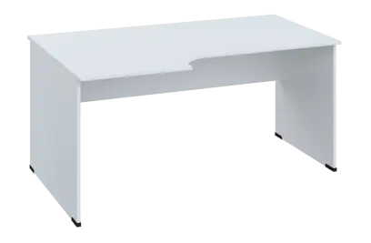 ERL 28 - 166 stůl kancelářský, rohový, levý, dřevěná podnož, deska 25 mm, široký 1600 mm, bílá